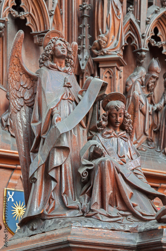 Mechelen - Carved angels form presbytery of St. Rumbold's cathedral