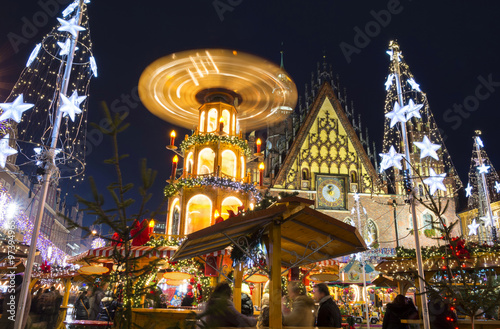 christmas market in Wroclaw at evening, Poland, Europe