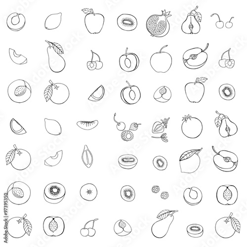 Doodle set of different fruits