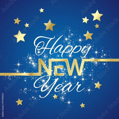 New Year 2016 golden stars blue background