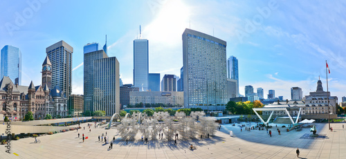 View of Toronto skyline and Nathan Phillips Square in Toronto