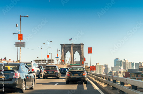 Driving on Brooklyn Bridge in New York City