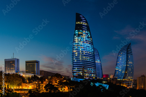 Flame Towers are new skyscrapers in Baku, Azerbaijan