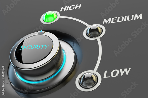 High level of security and safety gradation concept, computer firewall settings, web interface or app switch button