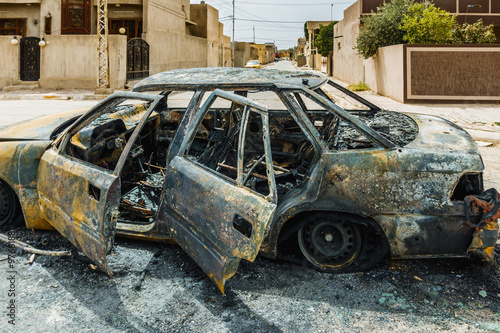 Bombed car in Kirkuk city,Iraq after extinguishing it 