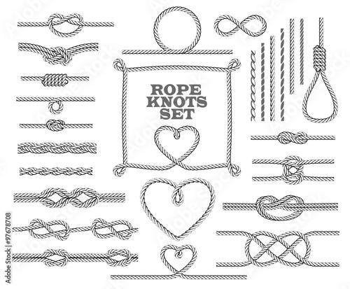 Rope knots collection. Seamless decorative elements. Vector illustration.