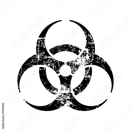 illustration vector black biohazard grungy rubber stamp symbol isolated on white