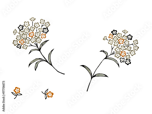 간결한 장식으로 표현된 수국 꽃무리
