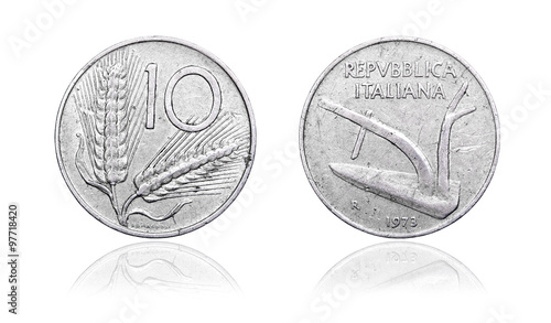 10 italian lira coin isolated on white background