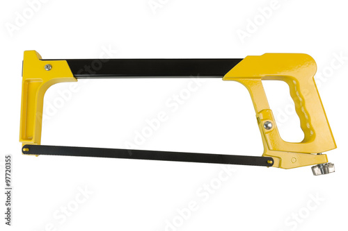 Yellow black hacksaw isolated on a white background. Tools series.