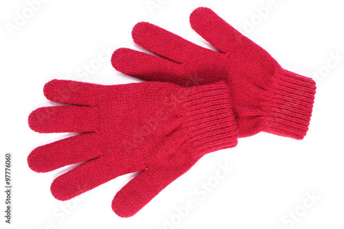 Pair of woolen gloves for woman on white background