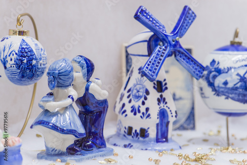 Blue Delftware Christmas tree toy Netherlands closeup (shallow DOF)