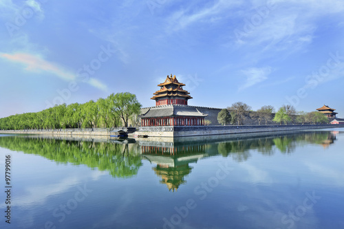 World Heritage Site Beijing Forbidden City reflected in its canal.