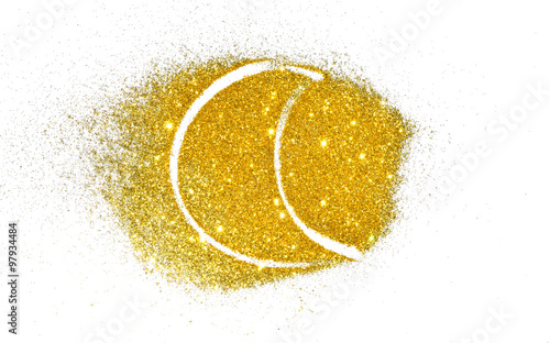Abstract crescent moon of golden glitter sparkle on white background