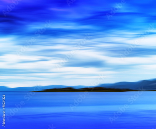 Horizontal vivid vibrant blue Norway island landscape motion abs