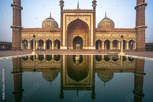 Jama Masjid, Old Delhi, India with reflection and blueish background