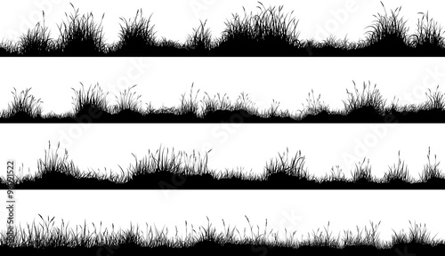 Horizontal banners of meadow silhouettes with grass