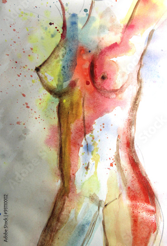 Beautiful watercolor picture of woman body