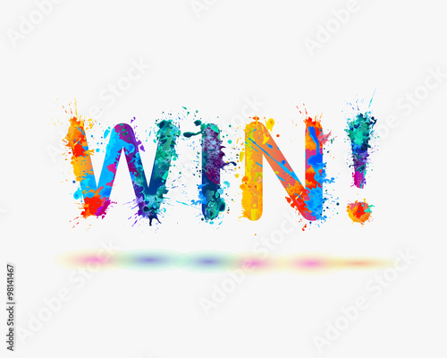 Word "Win!". Rainbow splash paint