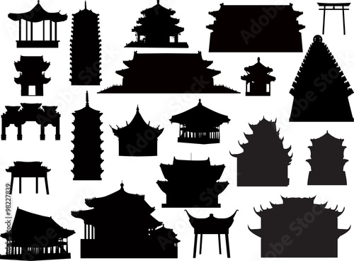 twenty one isolated on white pagoda silhouettes