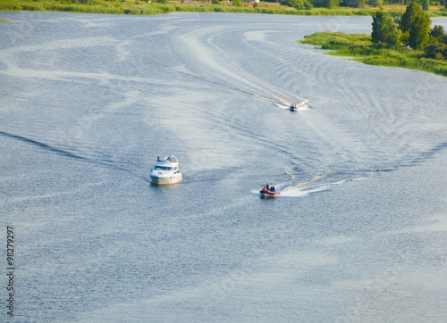 Motor boats on river