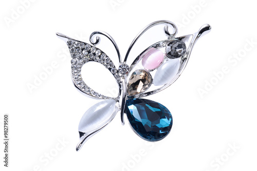 brooch with butterfly isolated on white