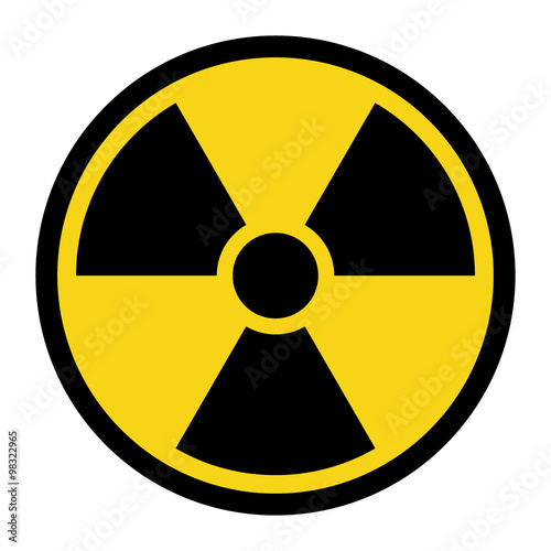 Radiation Hazard Sign. Symbol of radioactive threat alert. Black hazard emblem isolated in yellow circle on white background. Danger label. Warning icon. Stock Vector Illustration