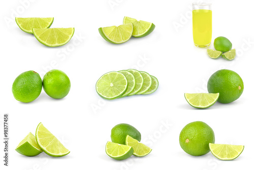 Collection of limes isolated on a white cutout.