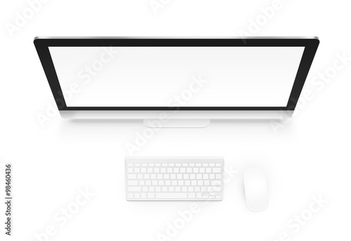 Computer mock up with keyboard and mouse from top isolated. 