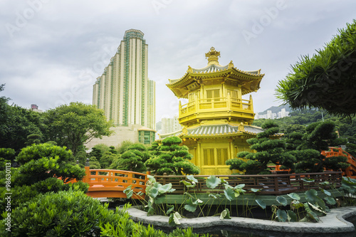 The Golden Pavilion of Perfection in Nan Lian Garden, landscaped
