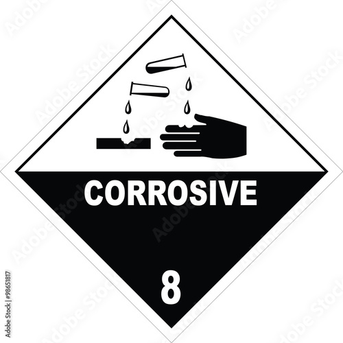 Corrosive warning sign, warning symbol, stock photo