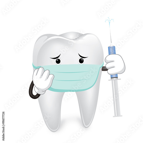 tooth doctor character with mask and syringe, Vector Illustration