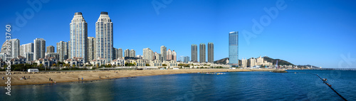 Dalian, China city and sea panorama view