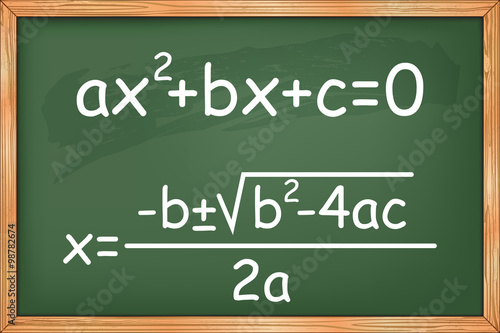 Mathematics, second degree equation on chalkboard vector