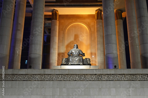 Ulaanbaatar, MN-Dec 1, 2015: Genghis Khan Statue in front of Mongolian Government building