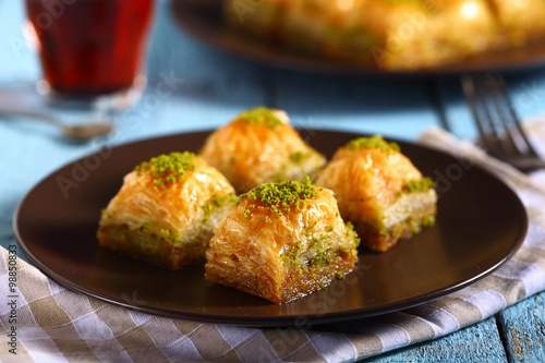 turkish traditional baklava with tea