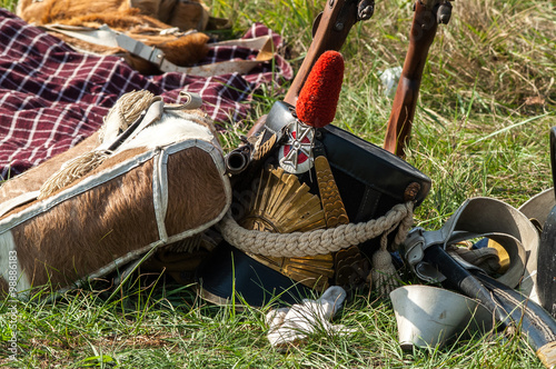 The helmet and the weapon of the French army of Napoleon times