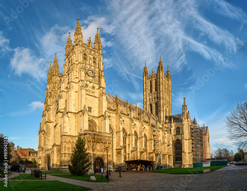 Canterbury cathedral in sunset rays, England