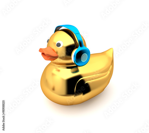 Golden duck listening to music