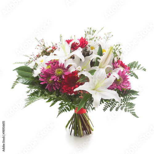 Flower bunch made of lily, chrysanthemum and gerber flowers