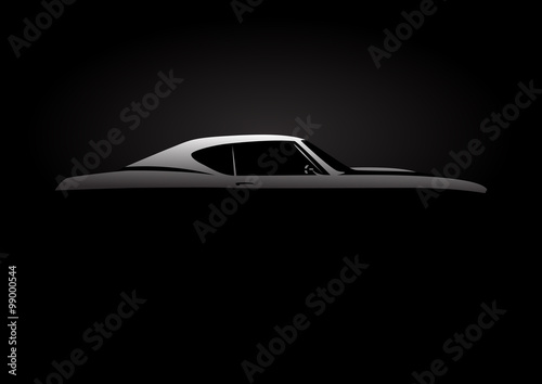 Vehicle Design Concept with classic American style muscle car silhouette on black background. Vector illustration.