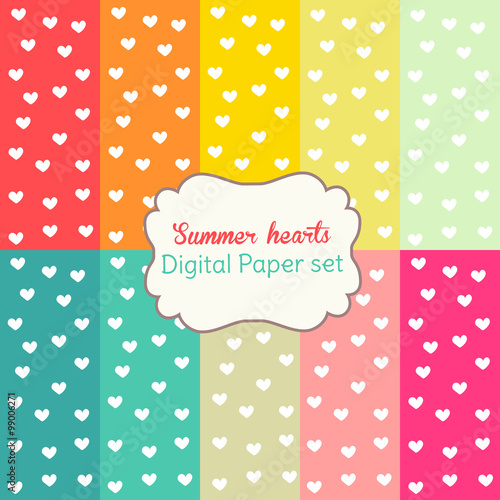 10 Digital Papers Rainbow Mixed Patterns Patterned Backgrounds Summer hearts, digital paper set