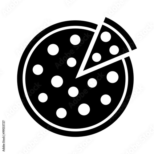 Whole pepperoni pizza pie with loose slice flat icon for food apps and websites