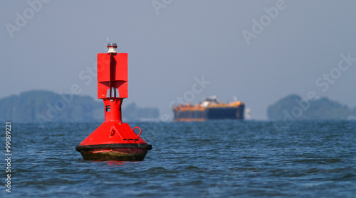 Close up of a red navigational buoy