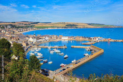 Aerial view of harbour at Stonehaven bay, Aberdeenshire, Scotland