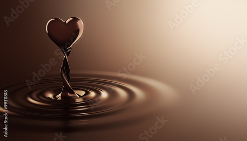Heart shape chocolate rising from chocolate ripples