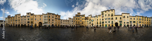 Lucca, Piazza Anfiteatro. Panoramic view of ancient medieval houses in Anfiteatro square, Lucca Tuscany