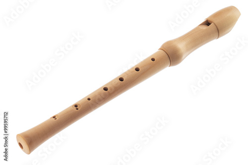 Wooden soprano flute isolated on a white background