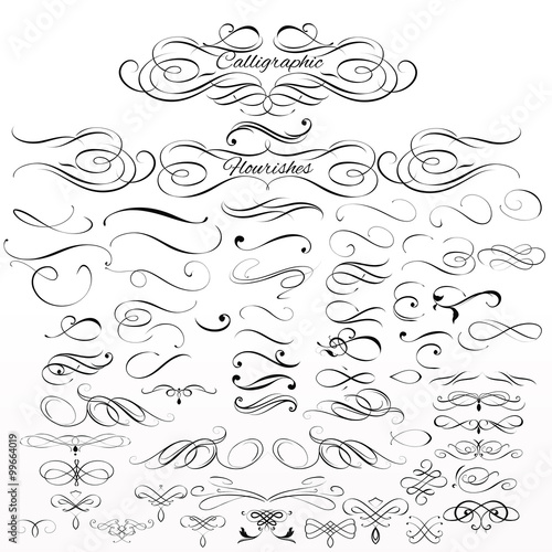 Set of vector calligraphic elements and page decorations