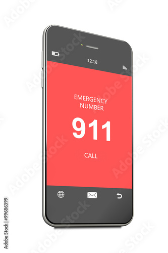 mobile phone with emergency number 911 isolated over white